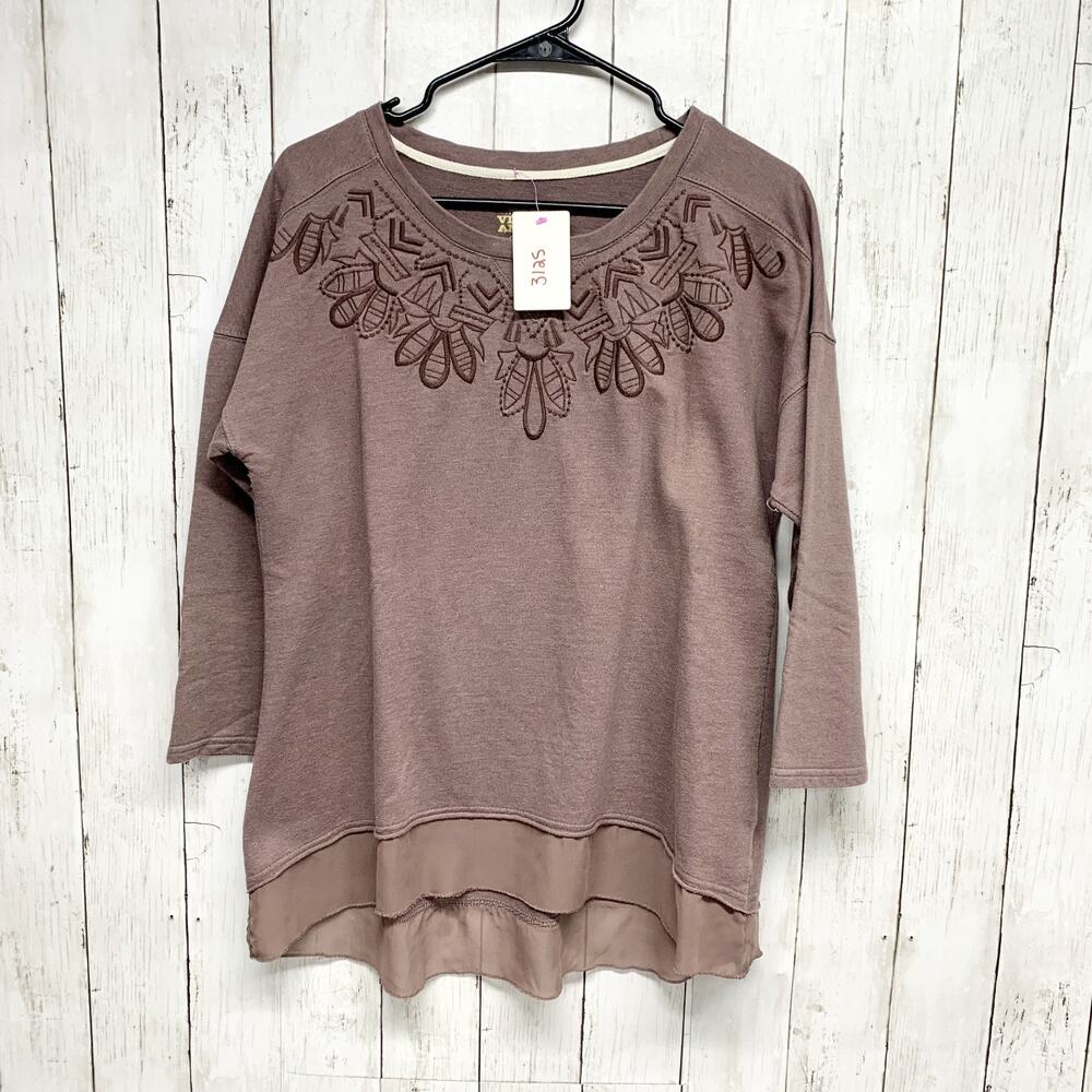 Nine Wets Vintage America Collection Sweater Women Medium Brown Embroidered Crew